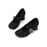 French Vintage Mary Jane Block Heels - Black