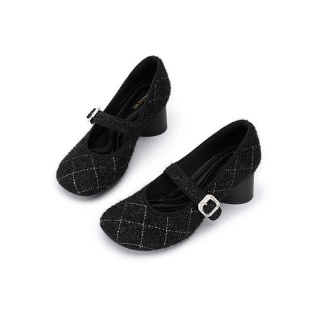French Vintage Mary Jane Block Heels - Black