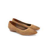 Rhinestone Gradient Knit Pointed Toe Wedge Flats - Tan