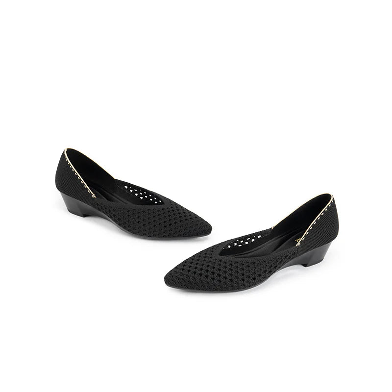 Open Weave Pointed Toe Wedge Work Shoes - Black