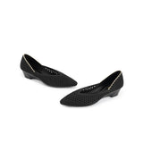 Open Weave Pointed Toe Wedge Work Shoes - Black