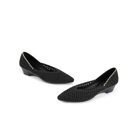 Open Weave Pointed Toe Wedge Work Shoes - Black