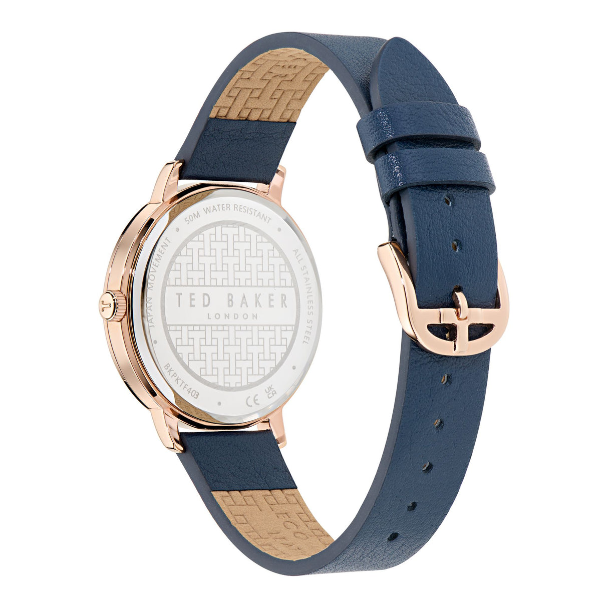 Ted Baker Womens Keythlin 36mm Rose Gold-ToneCase with Blue Dial and Leather Strap