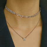 Bullion Gold Cuban Link Chain Zircon Choker in White Gold