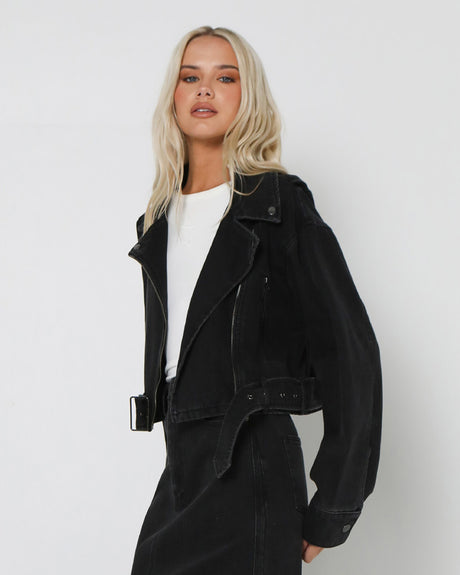 Lost In Lunar Women's Hutton Biker Jacket - Black Denim