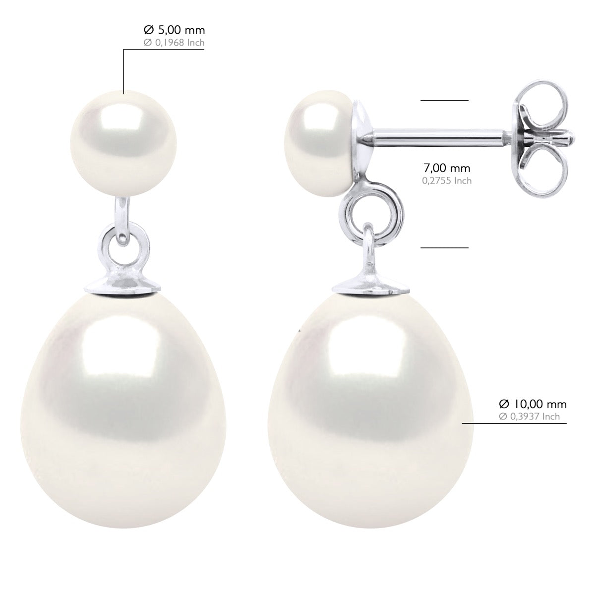 Double Earrings White Gold - Natural White - Longueur 42 cm