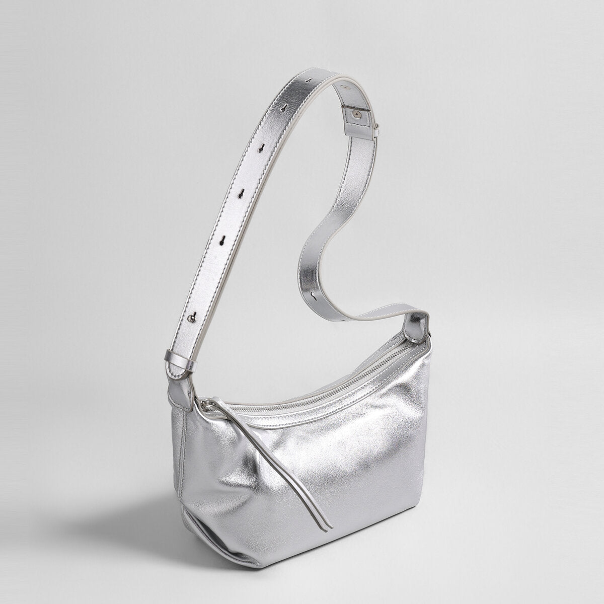 Soft Leather Crescent Crossbody - Silver
