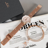 Boxed Bullion Gold Elite watch and Bracelet Set Embellished with Crystals in Rose Gold