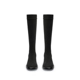 Mademoiselle Round Toe Knee High Sock Boots - Black
