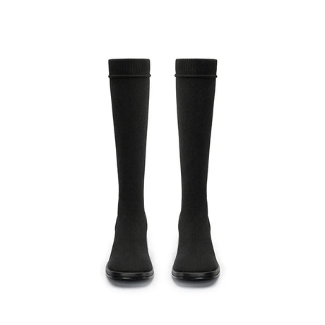 Mademoiselle Round Toe Knee High Sock Boots - Black