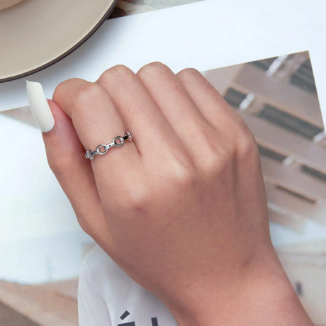 Adjustable Solid 925 Sterling Silver Chain Link Open Cut Ring