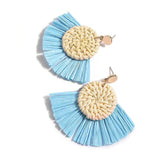 Im A Fan Light Blue Raffia Earrings