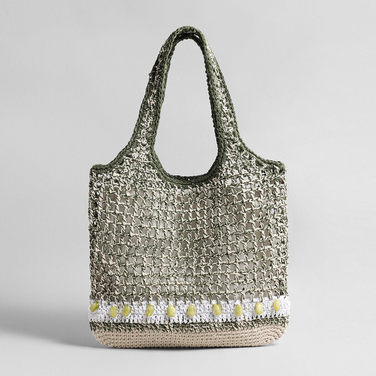 Hand-Crocheted Open-Weave Tote Bag - Olive