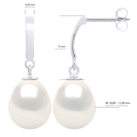 Earrings In White Gold 375 and Real Cultured Freshwater Pearls Pear 10-11 mm - Natural Pearl White - Longueur 18 cm