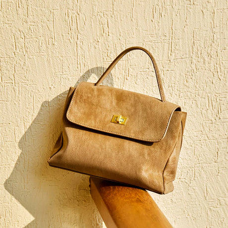 Nalandu Vintage Luxe Suede Satchel Bag - Camel