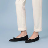 Sarah Casual Pearl Bow Commuter Flats - Black
