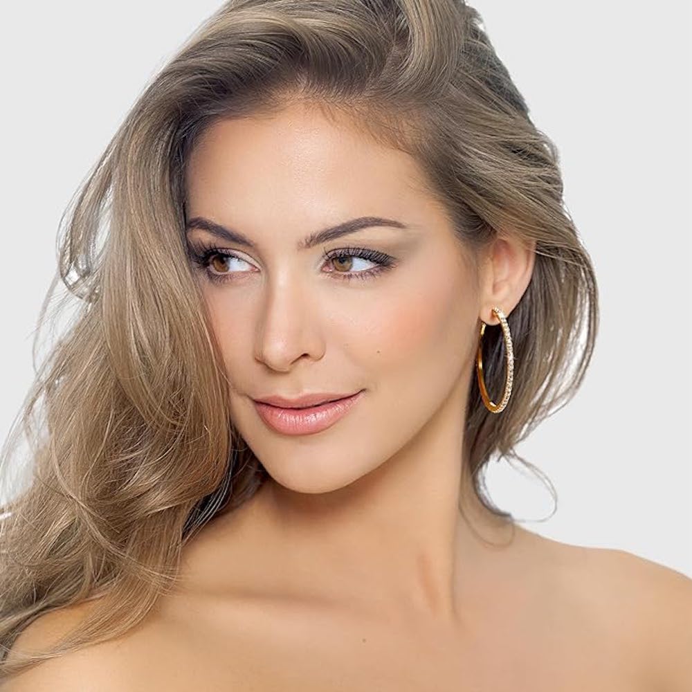 Liv Oliver 18K Gold Crystal Hoop Earrings