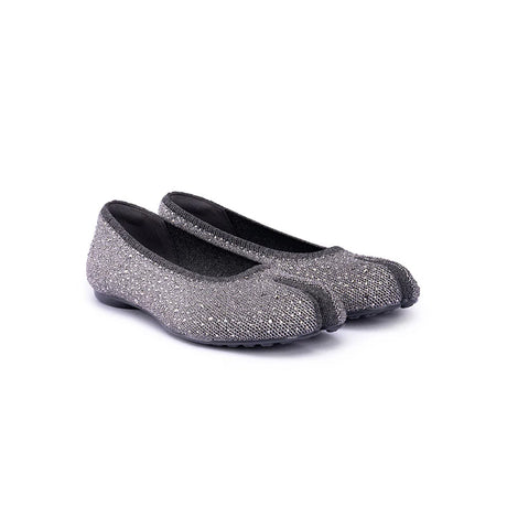 Glam Rhinestone Split Toe Flats - Grey