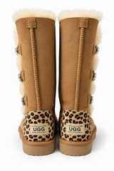 Australian Leather Ugg Swarovski Elements 3button - Chestnut Leopard - AU4