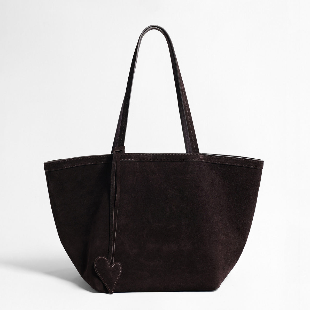 Vintage Suede Fan Tote Bag – Large Shoulder Bag with Heart Charm