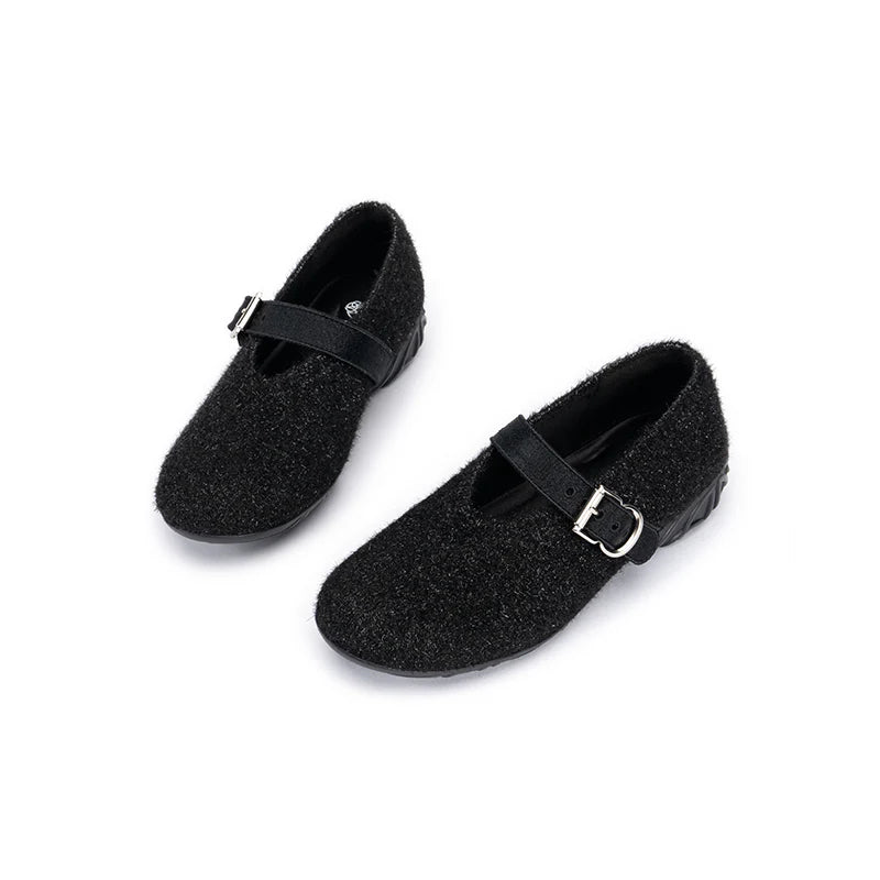 Fuzzy Mary Jane Flats - Black
