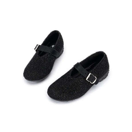 Fuzzy Mary Jane Flats - Black