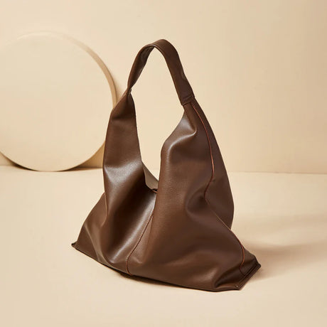 Nalandu Soft Slouch Genuine Leather Oversized Tote Bag - Coffee