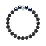 Manufacture Royale Bracelet 4 Pearl Semi-Round Freshwater Pearl & Lava Stone Black