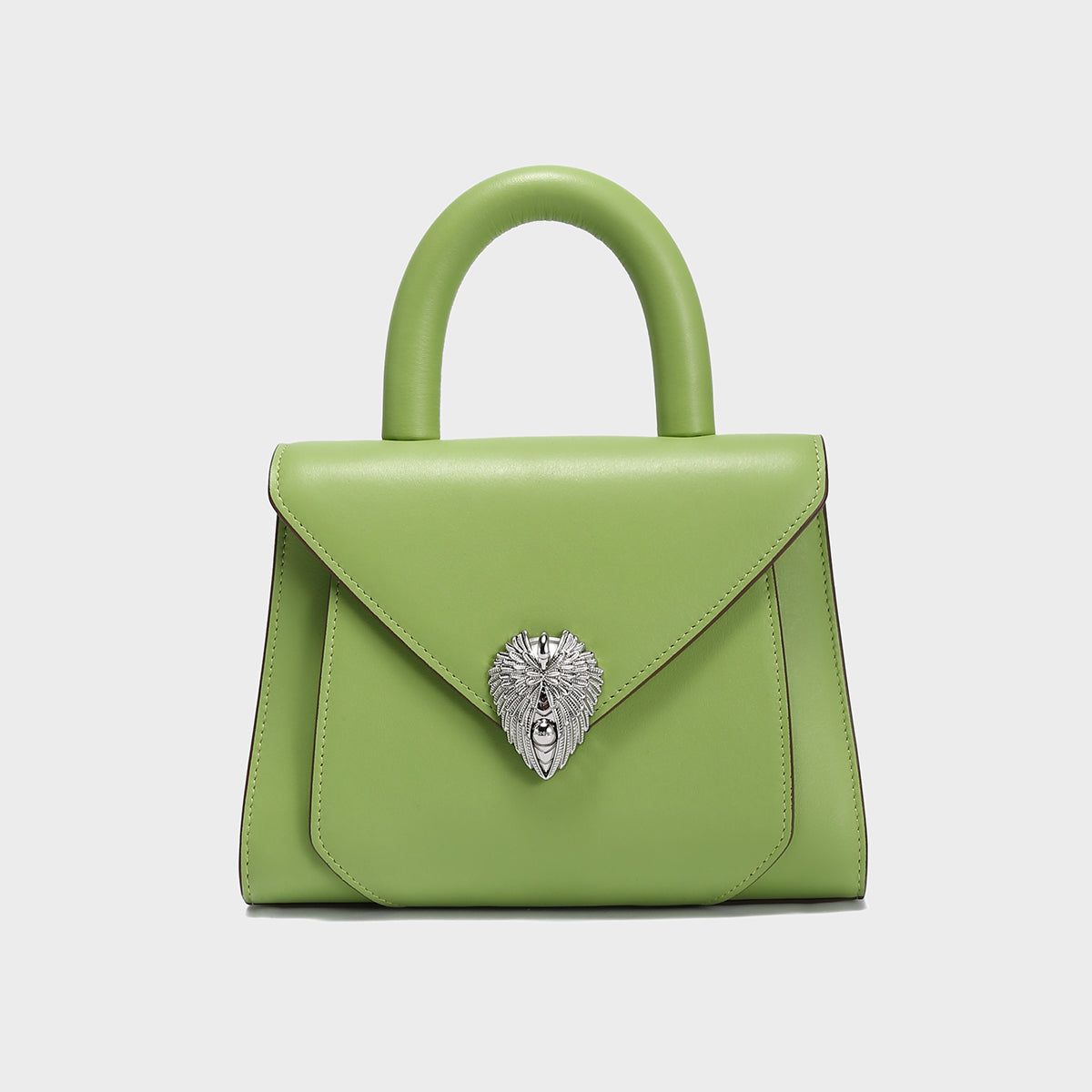Avant Garde Silver Chain Strap Leather Top Handle Bag - Green