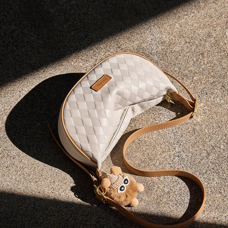 Nalandu Luna Pompom Quilted Crescent Shoulder Bag - White
