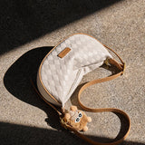 Nalandu Luna Pompom Quilted Crescent Shoulder Bag - White