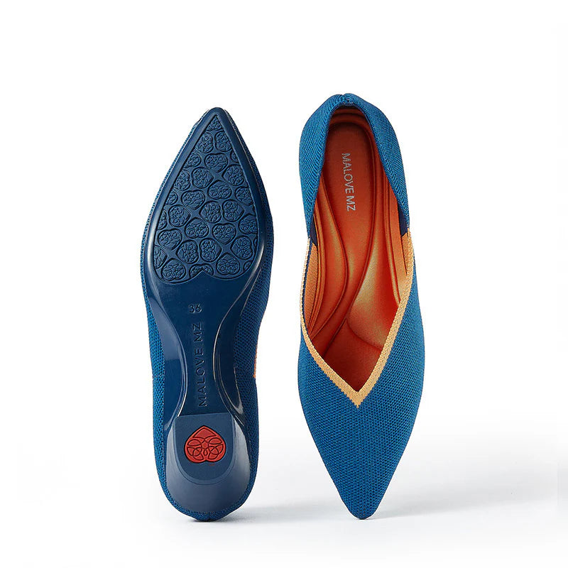 Minimalist Heart Heel Pointed Toe Knit Flats - Peacock