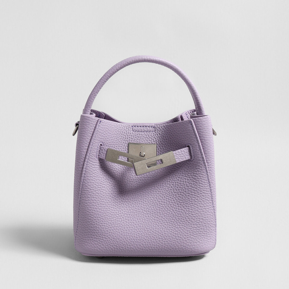 Pebbled Leather Mini Bucket Tote - Lilac