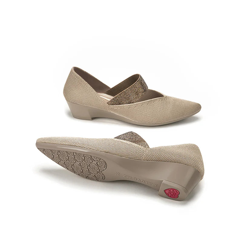 Princess Crystal Strap Mary Jane Wedges - Sand