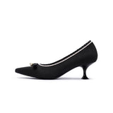 Parisian Pearl Bow Kitten Heels - Black