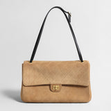 Quilted Suede Box Flap Bag - Camel