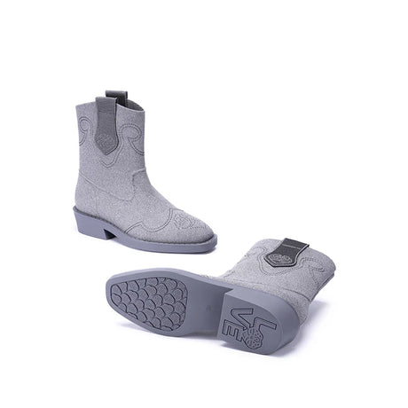Knit Cowboy Boots - Grey