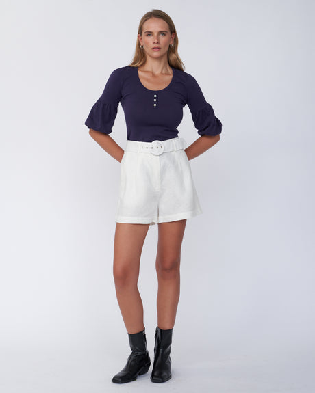 Amelius Frances Three Quarter Puff Sleeve Knit - Purple