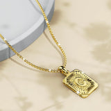 Bullion Gold Vintage Inspired Initial Medal Gold Bar Pendant Round Box Chain Necklace