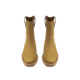 Knit Block Heel Ankle Boots - Tan