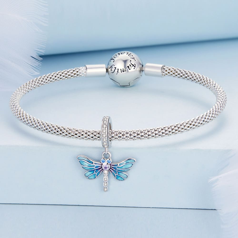 Solid 925 Signature Silver Dragonfly At Disco Charm