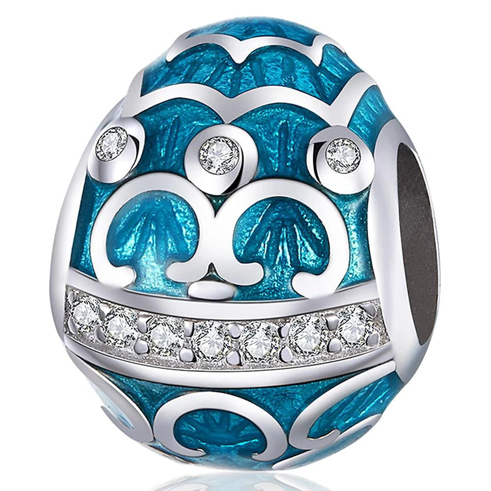 Solid 925 Sterling Silver Azure Egg Pandora Inspired Charm