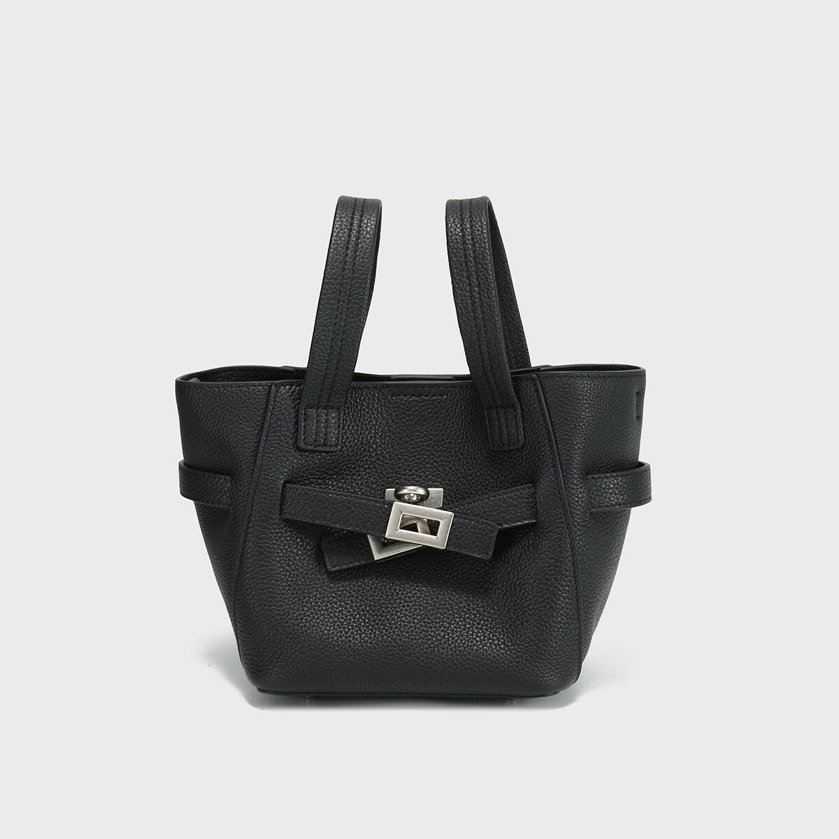 Pebbled Leather Mini Bucket Tote - Black