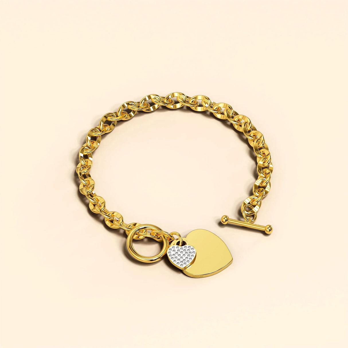 Bullion Gold Diamond cut Belcher Chain T-lock Toggle Bracelet in Gold Layered Steel Jewellery