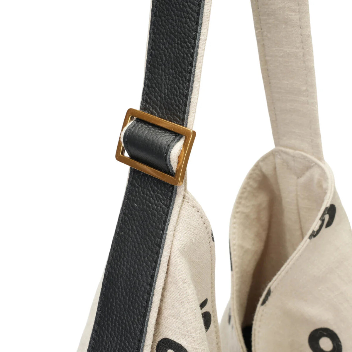 BAMEI Natural Ramie Oversized Hobo Tote Bag with Number Print & Leather Strap - Ivory