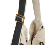 BAMEI Natural Ramie Oversized Hobo Tote Bag with Number Print & Leather Strap - Ivory