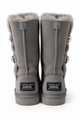 Australian Leather Ugg Kids Swarovski Elements 3button - Grey - AU12