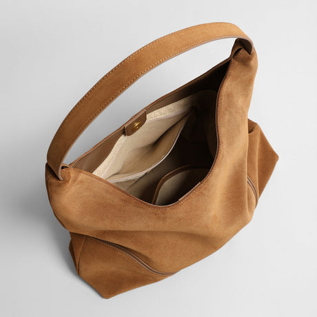 Suede Slouchy Hobo Tote Bag - Brown