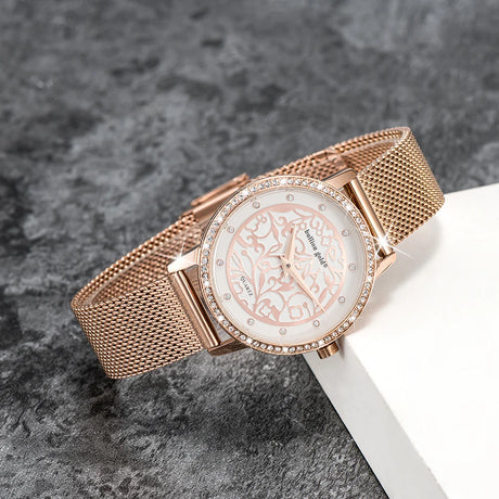 Boxed Bullion Gold Elite watch and Bracelet Set Embellished with Crystals in Rose Gold