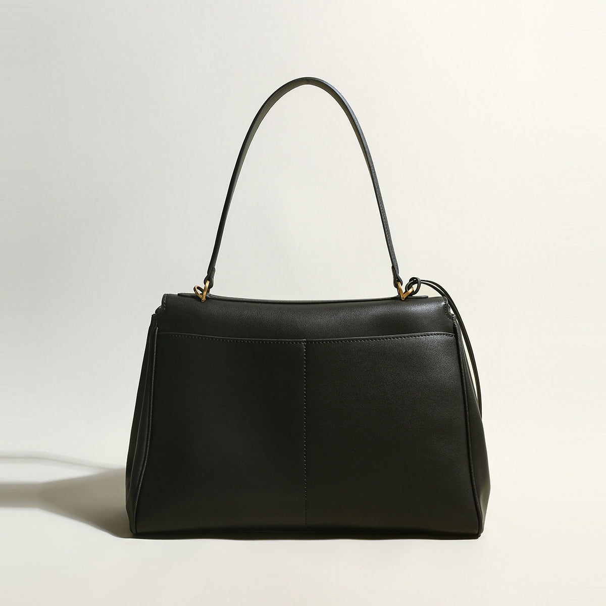 Utilitarian Structured Leather Flap Bag - Black